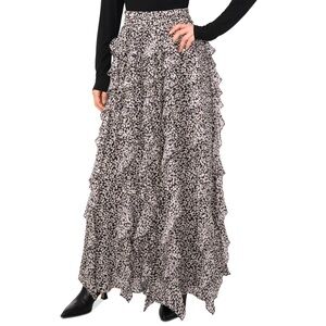 1.STATE Skirt Black and White size S Maxi Corkscrew Ruffles Floral Print NWT